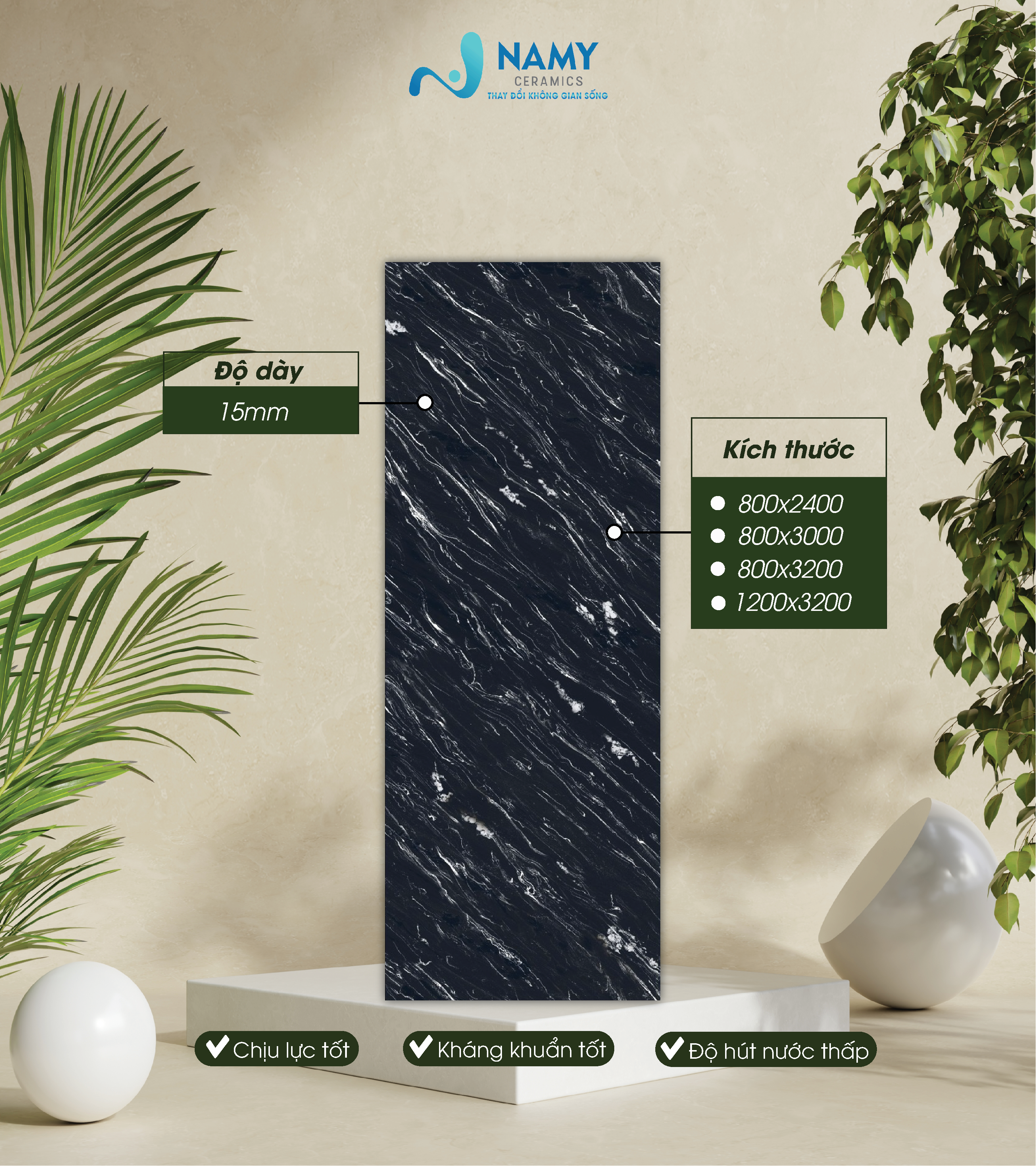 Gạch giả đá hoa cương mô phỏng lại mẫu đá tự nhiên Olive Green có thể dùng ốp bậc tam cấp 