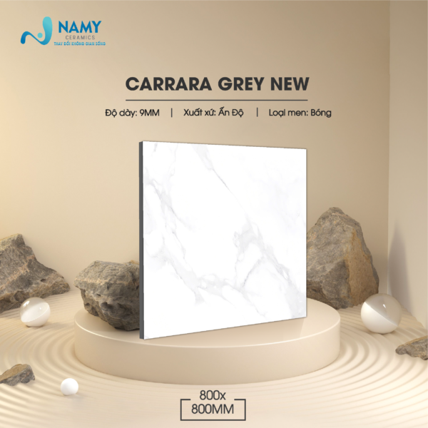 Gạch lát nên 80x80 men bóng Carrara Grey mới nhất 2025
