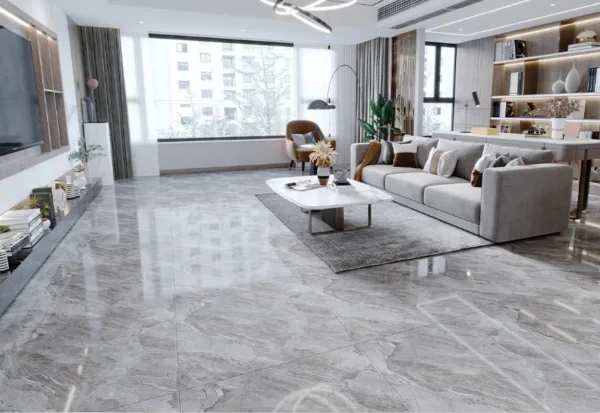 Gạch xám vân khói dùng lát sàn phòng khách 