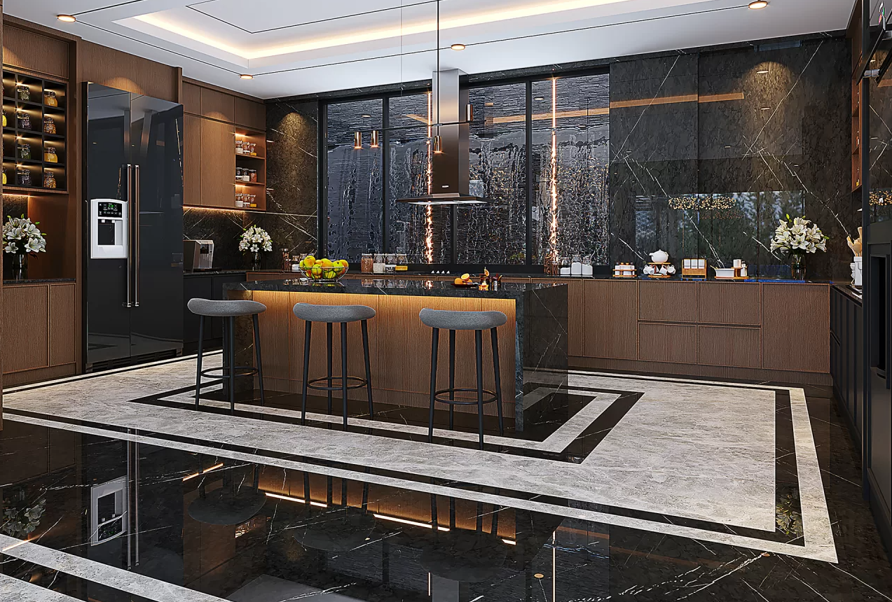 Gạch vân đá ốp bếp tự nhiên sang trọng