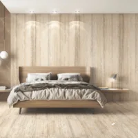 Mẫu đá Travetine 800x2400 giả vân gỗ dùng ốp phòng ngủ ấm cúng