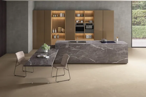 Màu xám kết hợp với vân đá tạo nên không gian vô cùng sang trọng