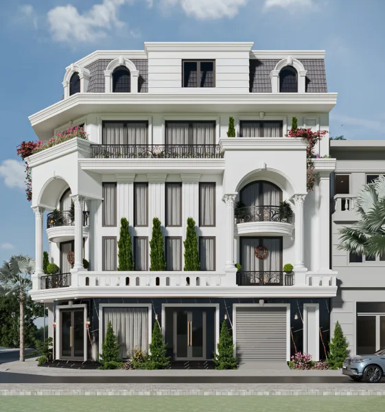 Mẫu gạch Lourent Gold 800x2400 của Namy  trong thiết kế ốp mặt tiền