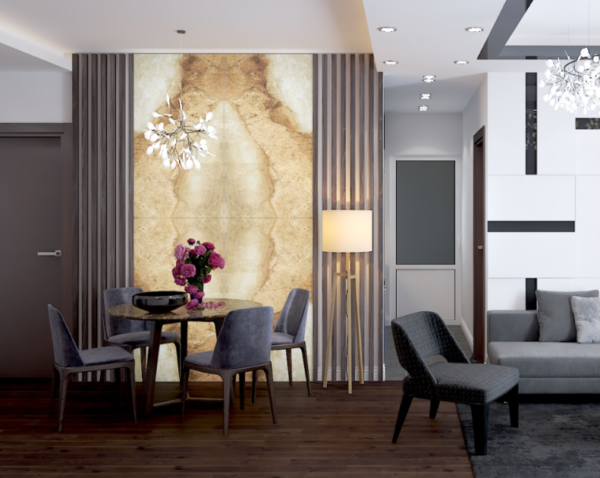 Gạch 80x160 tại Namy dùng ốp trang trí tường phòng khách