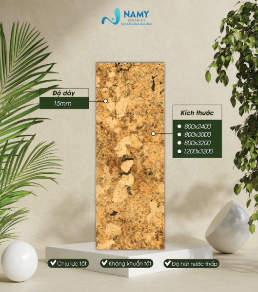 Gạch khổ lớn giả đá hoa cương sang trọng phù hợp với các hạng mục như mặt tiền, lát sàn,