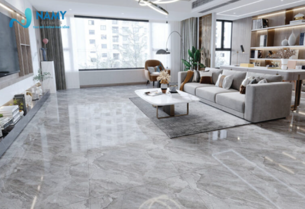 Gạch màu xám khói vân đá mang lại vẻ đẹp sang trọng, hiện đại