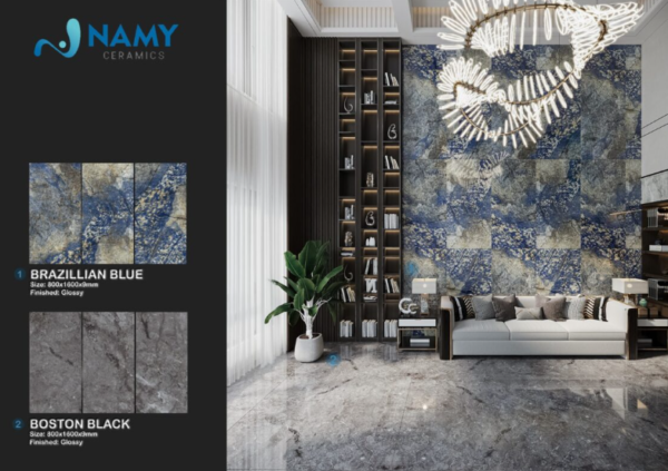 Không chỉ ứng dụng trong hạng mục ốp lát nhà vệ sinh, gạch Boston Black màu xám đen còn được yêu thích sử dụng trong không gian phòng khách, mặt tiền, phòng ngủ,…