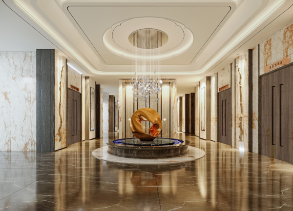 Không gian hàng lang thêm sang trọng với mẫu gạch khổ lớn vân vàng giả đá marble