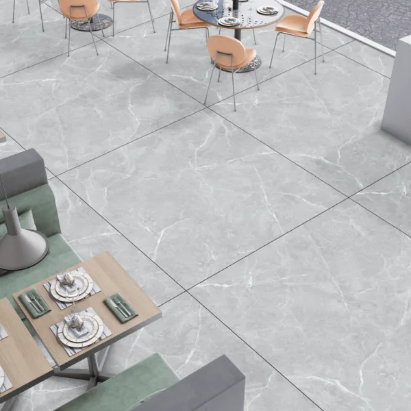 Mãu gạch lát nền xám vân đá 80x80 lên hạng mục thực tế của Namy 